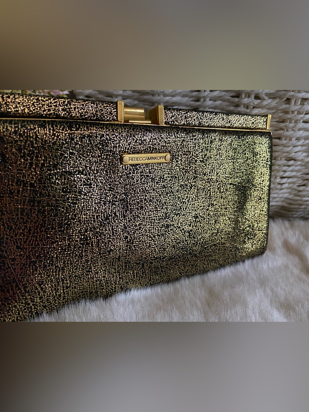 Rebecca Minkoff Metallic Gold Textured Clutch